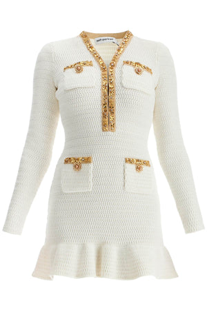 SELF-PORTRAIT Lurex Knit Mini Dress with Embroidered Details