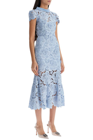 SELF-PORTRAIT Floral Lace Midi Dress with Flutter Sleeves - Women's Size 6