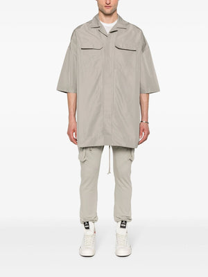 RICK OWENS Taupe Grey Strap-Detail Three-Quarter Sleeve Shirt for Men