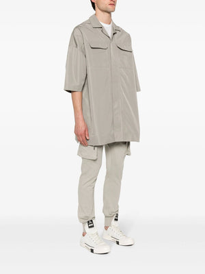 RICK OWENS Taupe Grey Strap-Detail Three-Quarter Sleeve Shirt for Men