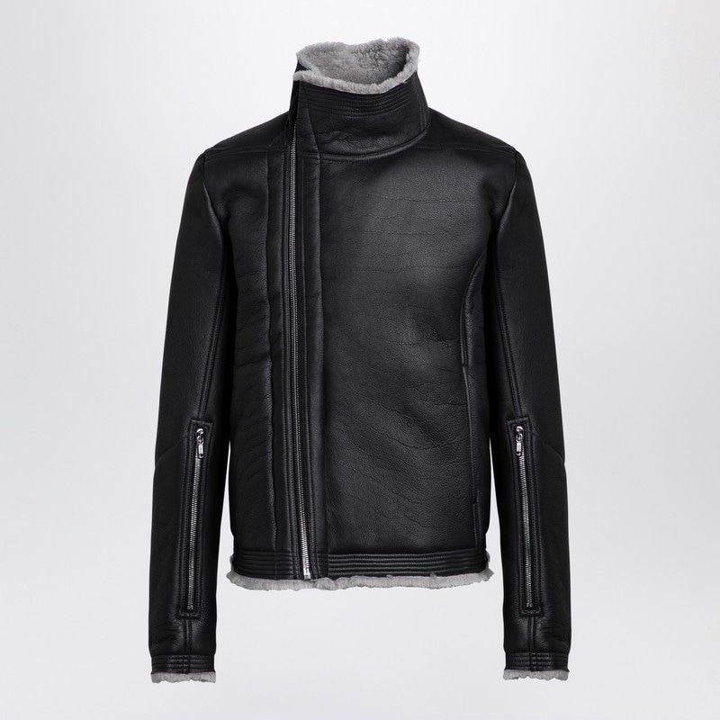 RICK OWENS Black Shearling Bauhaus Leather Jacket