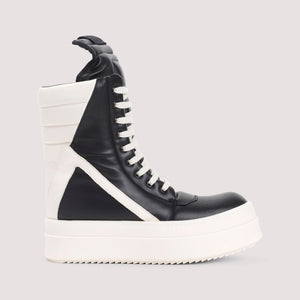 RICK OWENS Mega GeoBasket High-Top Sneakers in Black Leather