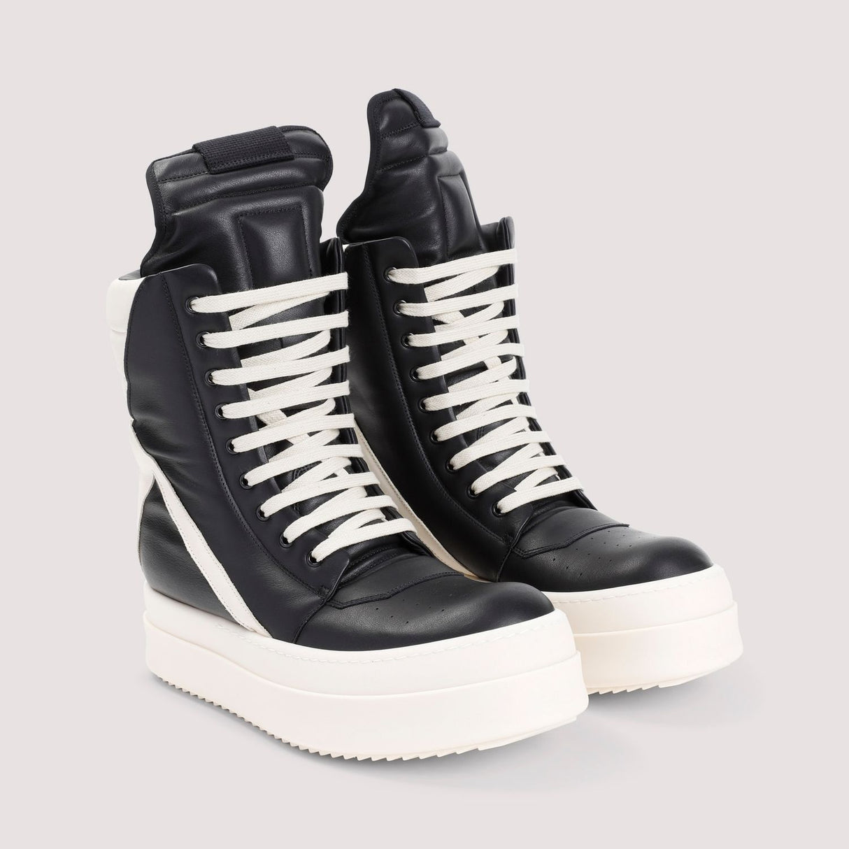 RICK OWENS Mega GeoBasket High-Top Sneakers in Black Leather