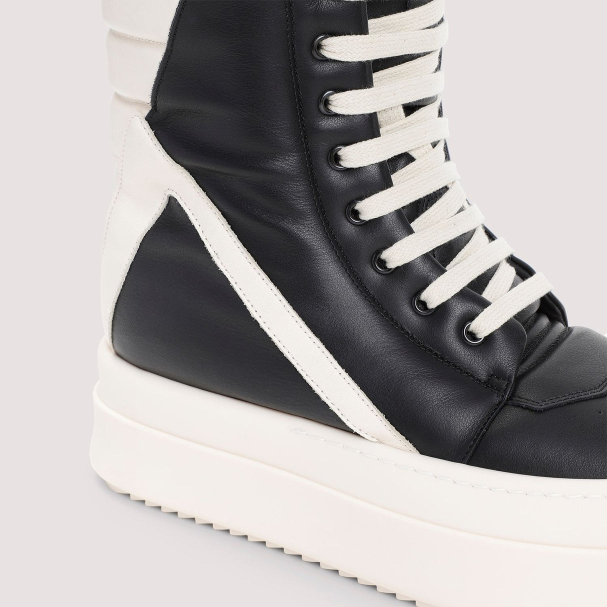 RICK OWENS Mega GeoBasket High-Top Sneakers in Black Leather