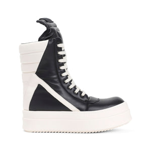 RICK OWENS Mega GeoBasket High-Top Sneakers in Black Leather