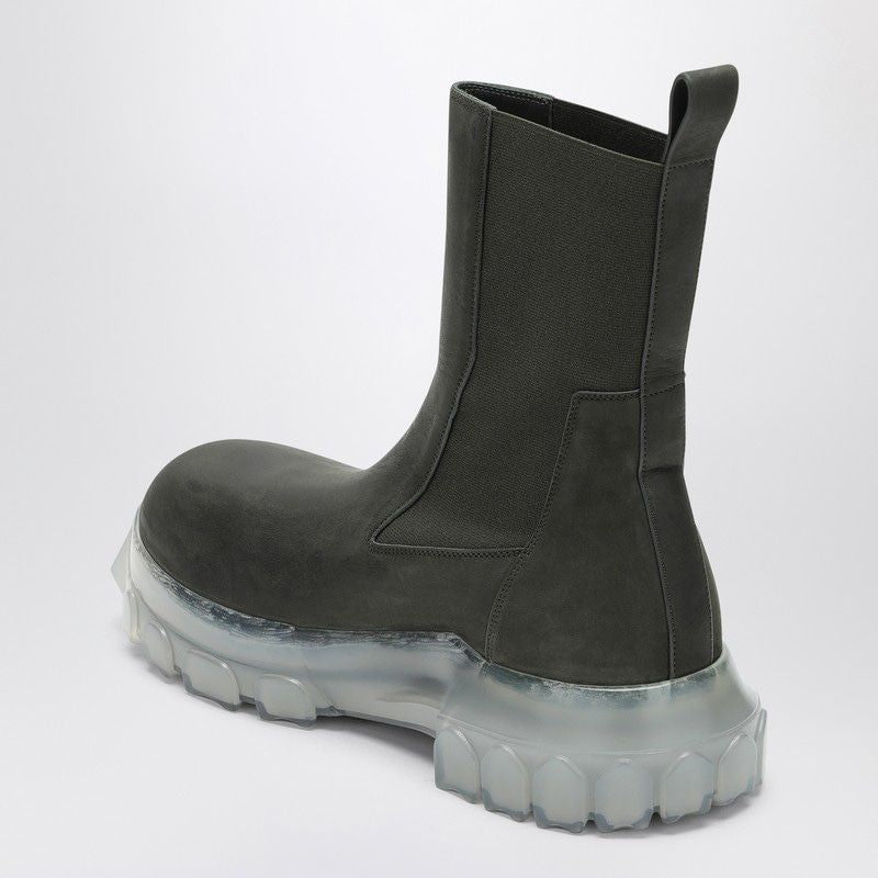 RICK OWENS Dark Green Tractor Ankle Boots with Elastic Gussets