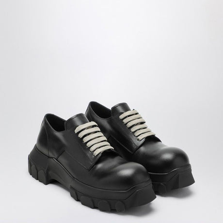 RICK OWENS Leather Lace-Up Tractor Boots in Black