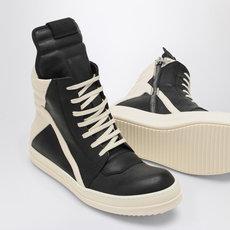 RICK OWENS GeoBasket High-Top Sneakers in Black and White