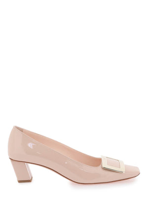ROGER VIVIER Powder Pink Patent Leather Pumps with Square Buckle and Inclined Heel