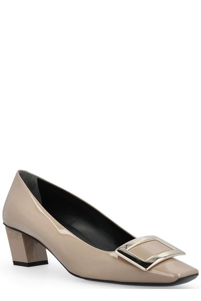 ROGER VIVIER Square Toe Pumps with Logo Buckle - 4.5cm Heel