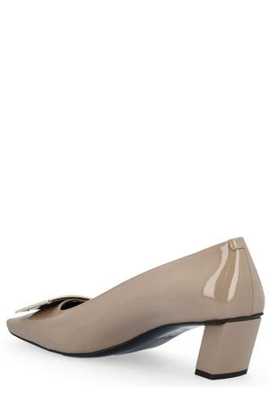 ROGER VIVIER Square Toe Pumps with Logo Buckle - 4.5cm Heel