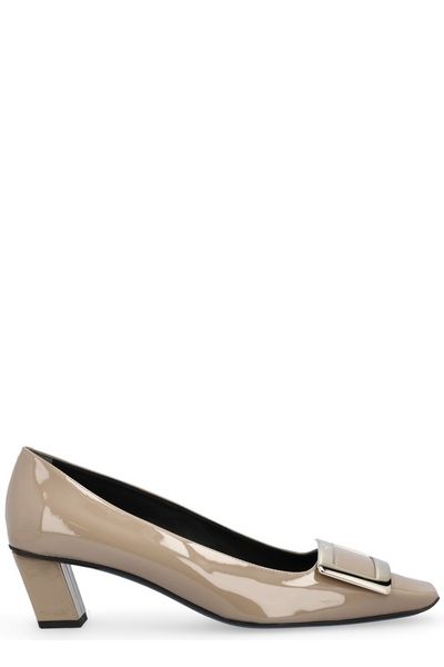 ROGER VIVIER Square Toe Pumps with Logo Buckle - 4.5cm Heel