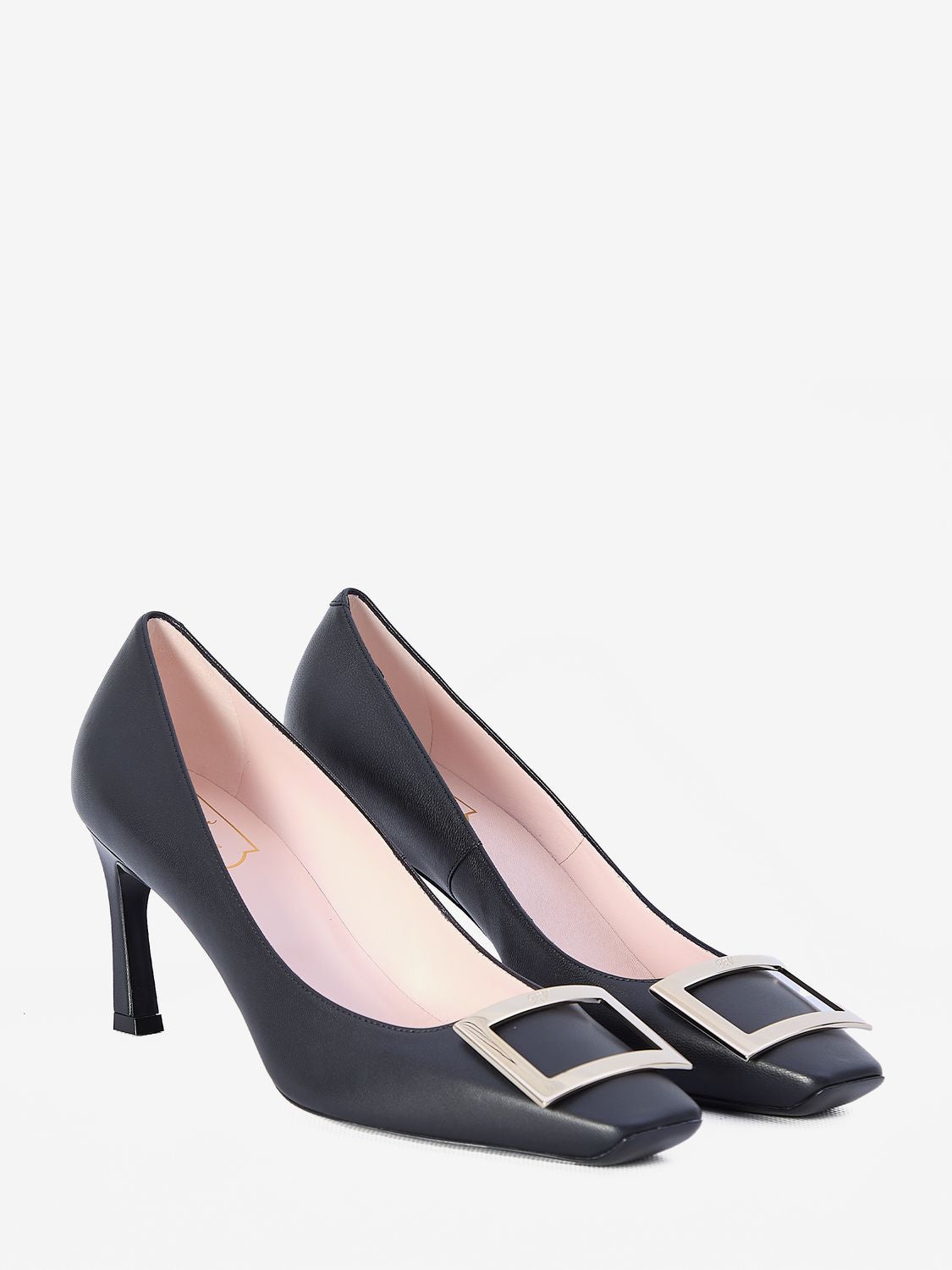 ROGER VIVIER Elegant Grey Patent Leather Pumps with Signature Buckle, 7cm Heel