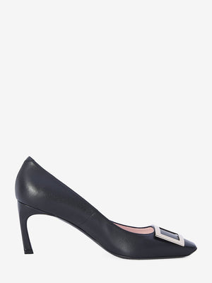 ROGER VIVIER Elegant Grey Patent Leather Pumps with Signature Buckle, 7cm Heel