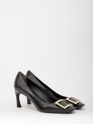 ROGER VIVIER Elegant Grey Patent Leather Pumps with Signature Buckle, 7cm Heel