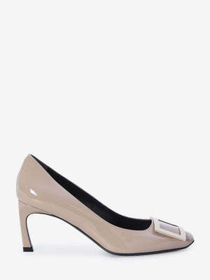 ROGER VIVIER Elegant Grey Patent Leather Pumps with Signature Buckle, 7cm Heel