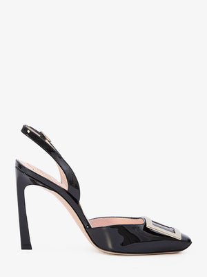 ROGER VIVIER Black Patent Leather Slingback Pumps with Square Buckle