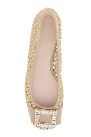 Raffia Ballerinas with Strass Buckle and Grosgrain Toe Insert