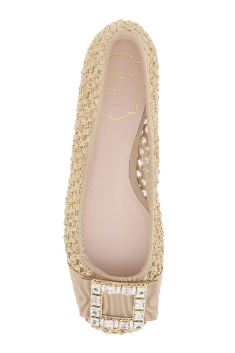 Raffia Ballerinas with Strass Buckle and Grosgrain Toe Insert