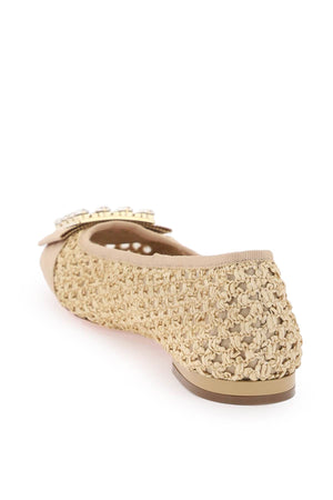 Raffia Ballerinas with Strass Buckle and Grosgrain Toe Insert