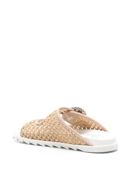 ROGER VIVIER Woven Raffia Double-Strap Sandals