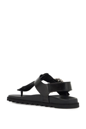 ROGER VIVIER Elegant Leather Flip Flops with Strass Buckle