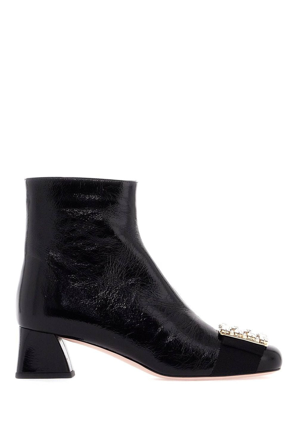 ROGER VIVIER Chic Patent Leather Ankle Boots with Crystal Buckle