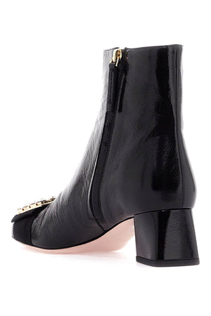 ROGER VIVIER Chic Patent Leather Ankle Boots with Crystal Buckle