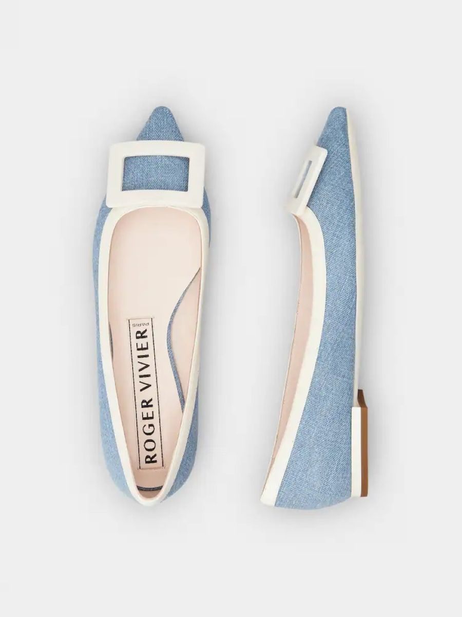 Blue and Ecru Ballarina Flats for Women