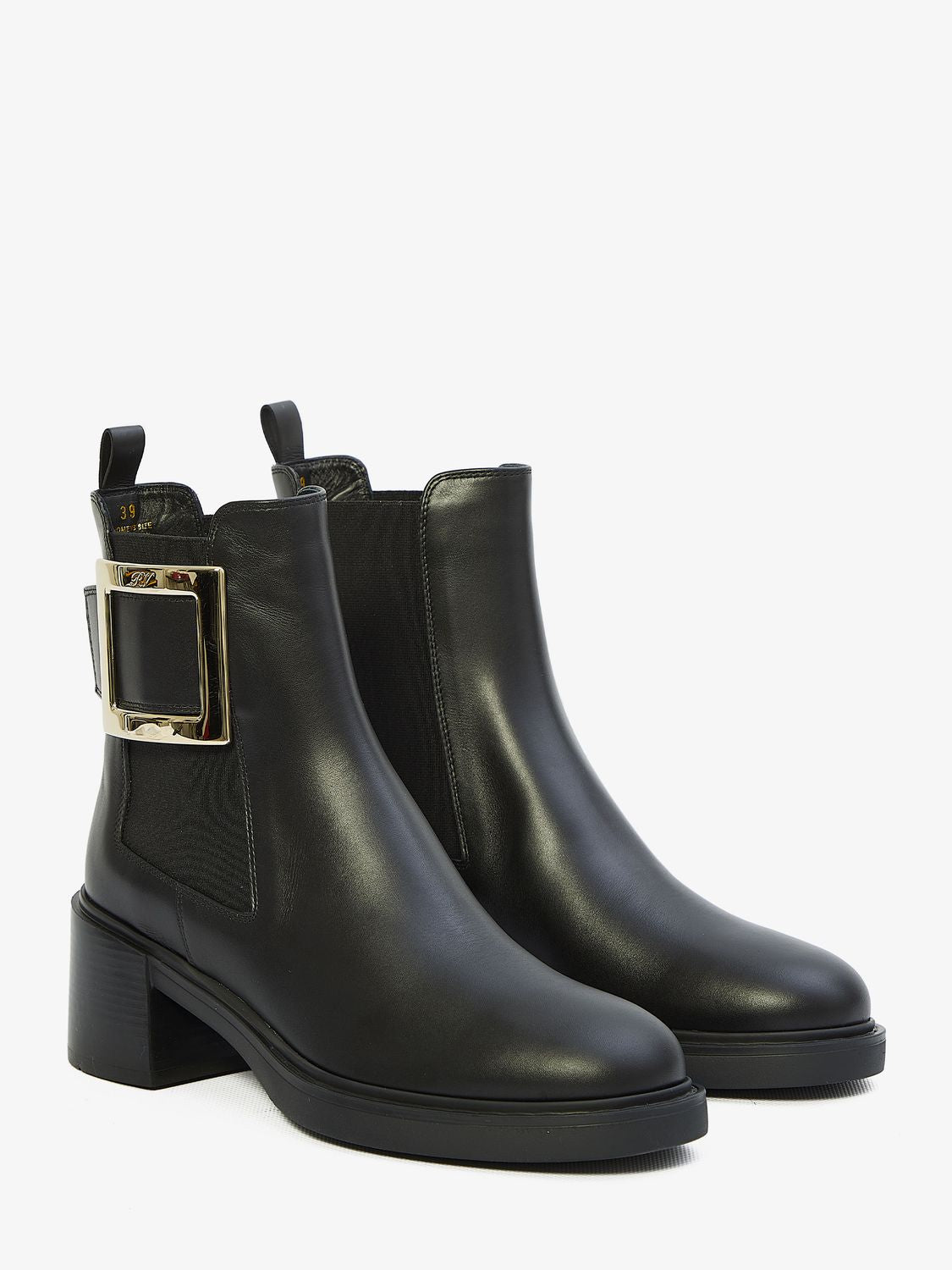 ROGER VIVIER Elegant Black Leather Chelsea Boots with Square Heel, 6cm