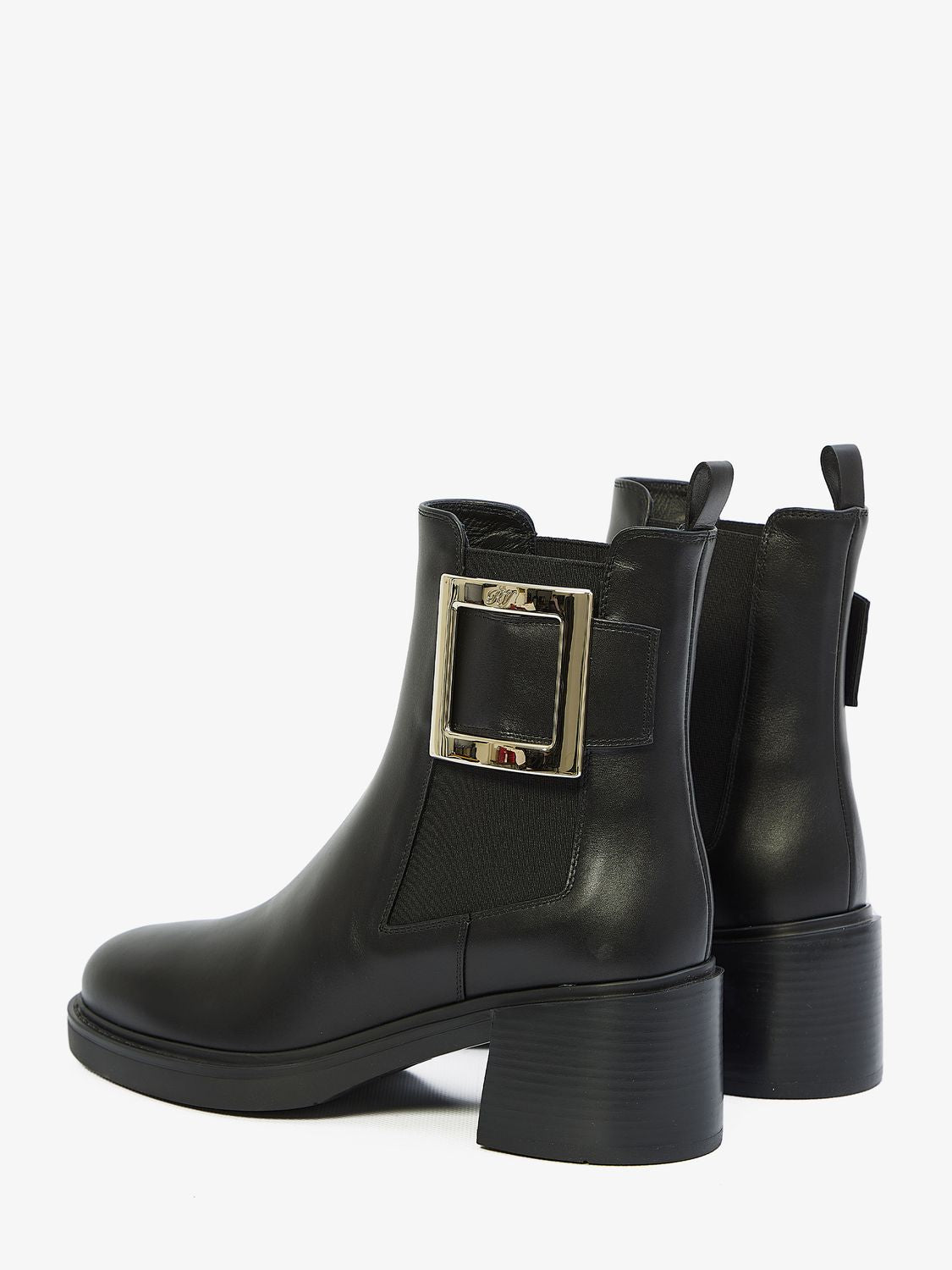 ROGER VIVIER Elegant Black Leather Chelsea Boots with Square Heel, 6cm