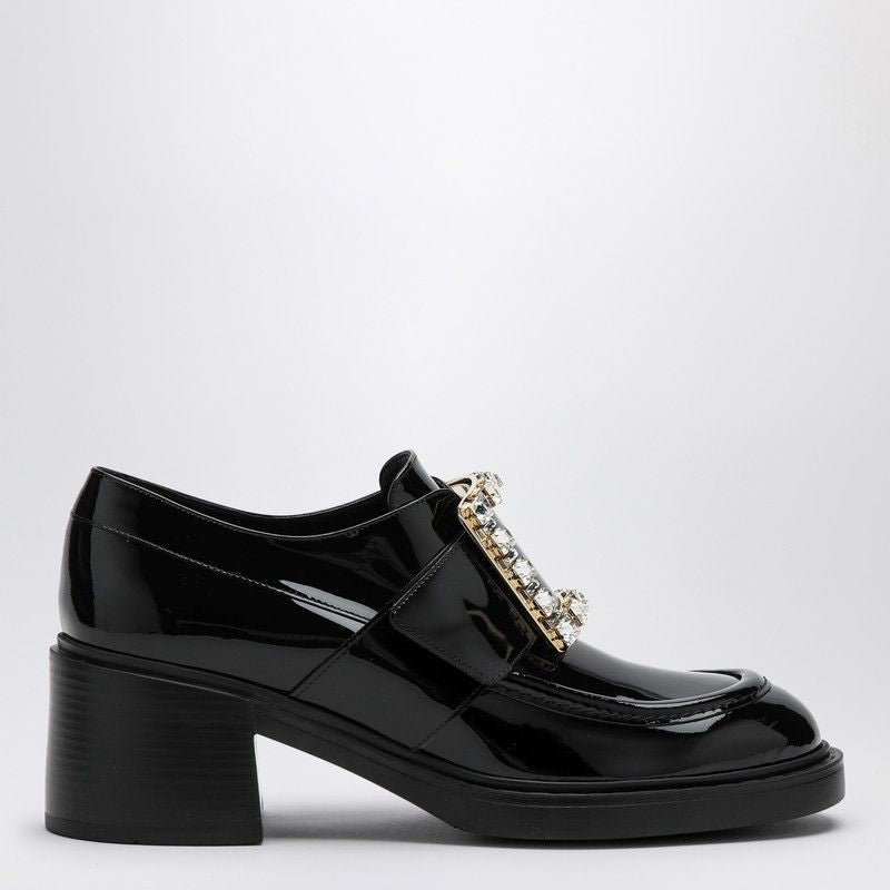 ROGER VIVIER Elegant Black Patent Leather Loafer with Crystal Buckle