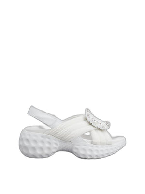 2024春夏系列女士白色技术布料与皮革凉鞋