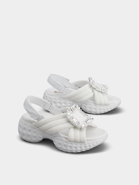 2024春夏系列女士白色技术布料与皮革凉鞋