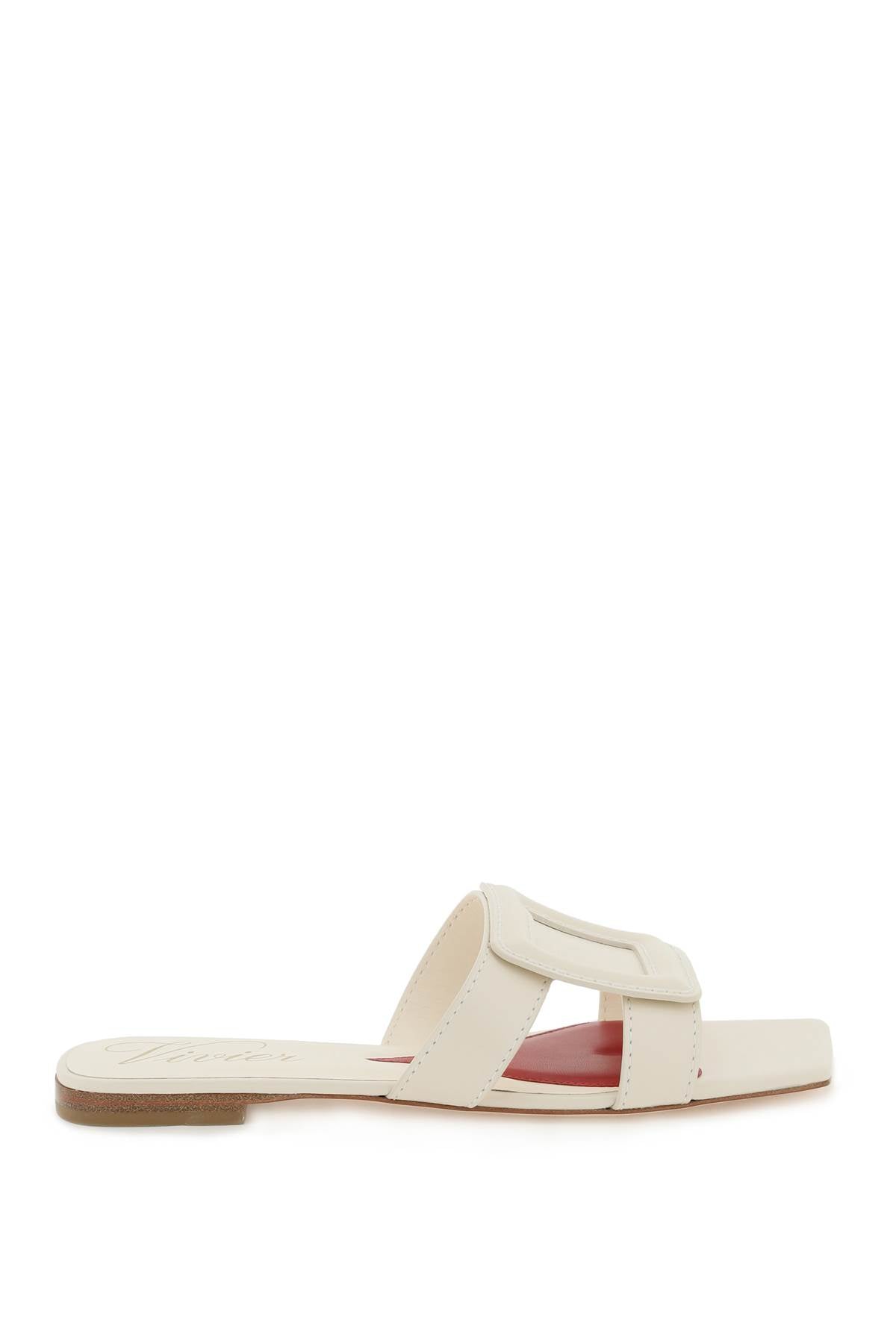 ROGER VIVIER White Leather Stitching Buckle Sandals for Women - SS24