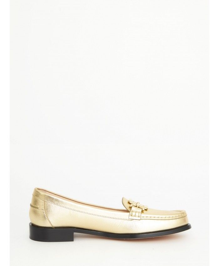 ROGER VIVIER Gold-Tone Metallic Leather Loafers with Square Buckle - Women's Shoes for SS23