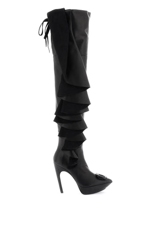 ROGER VIVIER Maxi Ruffle Buckle Boots in Black - FW23