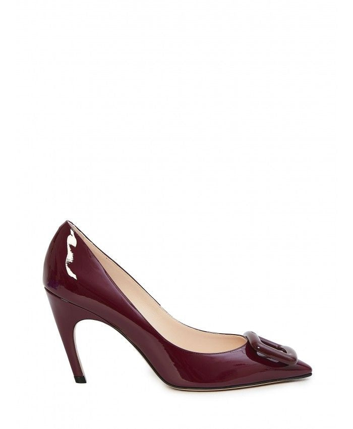 ROGER VIVIER Beige Patent Leather Pumps with Iconic Viv' Choc Buckle and Trompette Heel