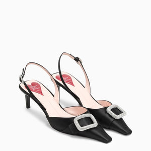 Đôi giày cao gót màu đen sang trọng cho phái nữ với chi tiết đá Swarovski