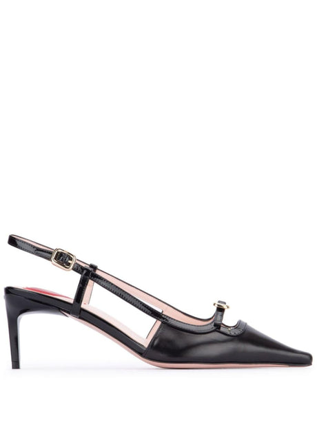 ROGER VIVIER Mini Buckle Leather Slingback Pumps with Kitten Heel