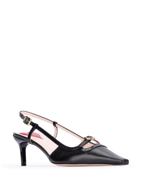 ROGER VIVIER Mini Buckle Leather Slingback Pumps with Kitten Heel