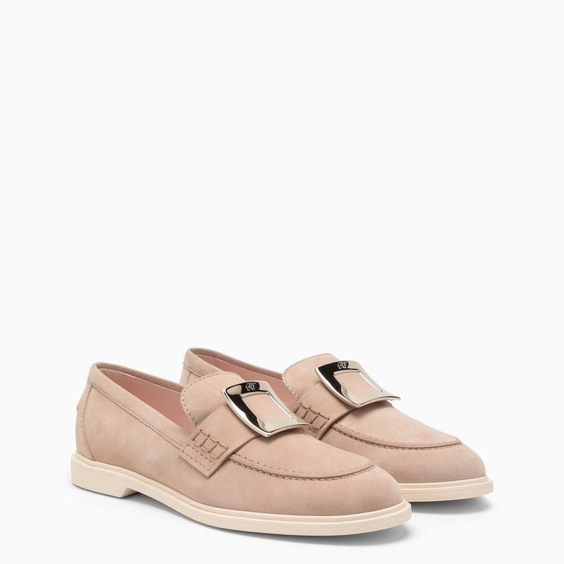 Suede Viv' Rangers Loafers with Platinum Buckle for Women