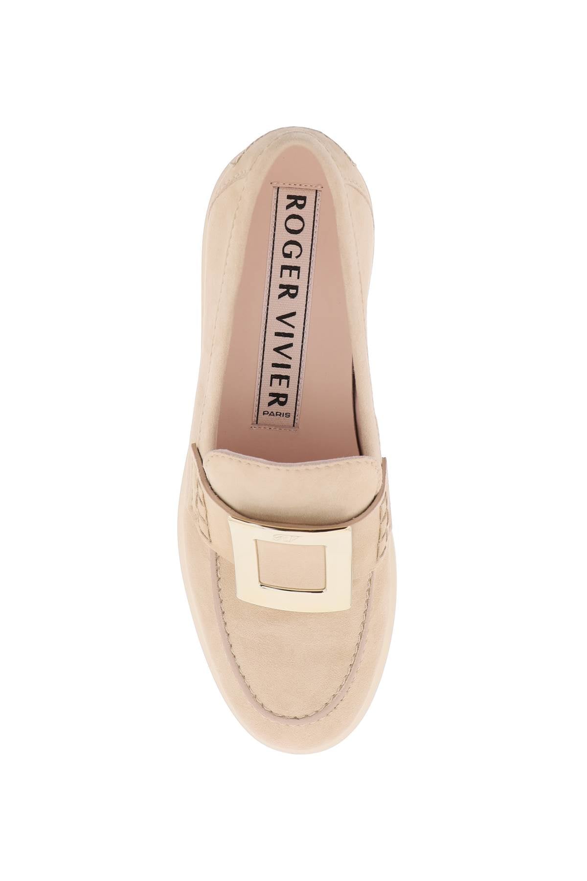 Suede Viv' Rangers Loafers with Platinum Buckle for Women