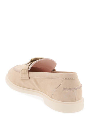 Suede Viv' Rangers Loafers with Platinum Buckle for Women