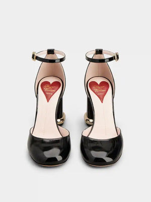 ROGER VIVIER Elegant Black Patent Leather Ankle Strap Pumps