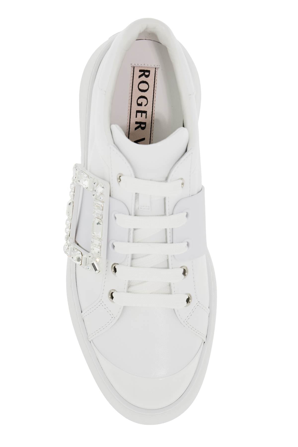 ROGER VIVIER Crystal Buckle Leather Sneakers