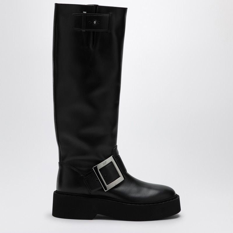 ROGER VIVIER Chic High Biker Boots in Black Leather