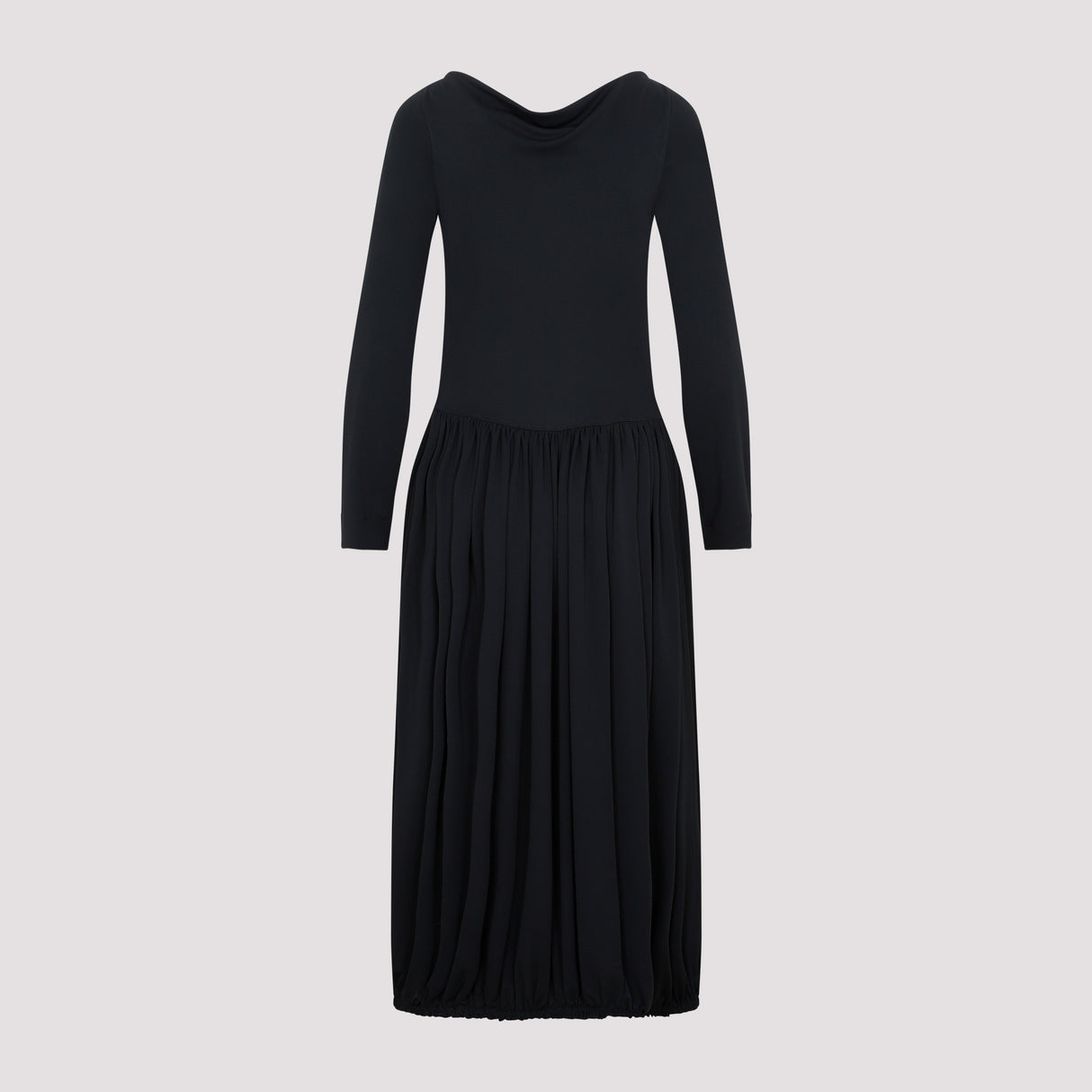 LANVIN Black LS Drape Midi Dress for Women - SS23 Collection