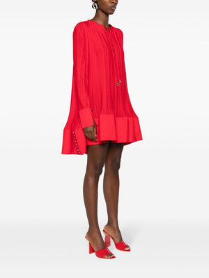 LANVIN Red Pleated Mini Dress in Crepe Material - SS24 Collection