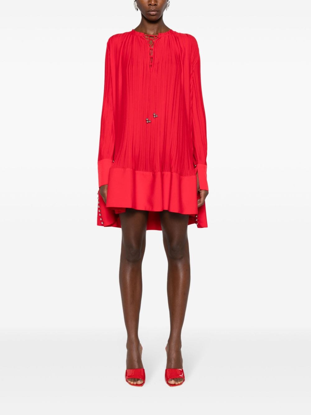 LANVIN Red Pleated Mini Dress in Crepe Material - SS24 Collection